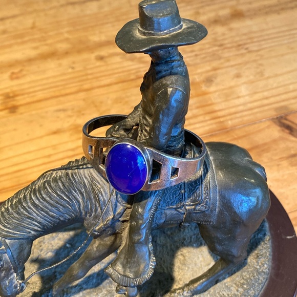 🎉 STERLING SILVER BLUE LAPIS WITH GOLDEN FLECKS CUFF BRACELET ‼️ - Picture 3 of 12
